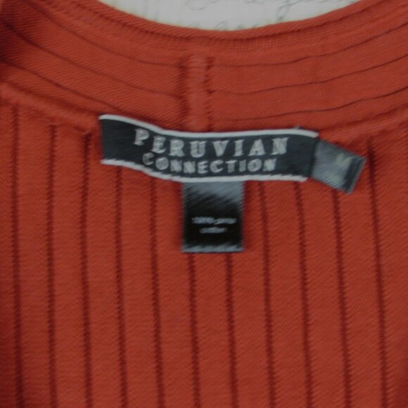 Peruvian Connection Julieta Dress Long Slv Ribbed knit Midi Stretch Valentine  M - Picture 6 of 6